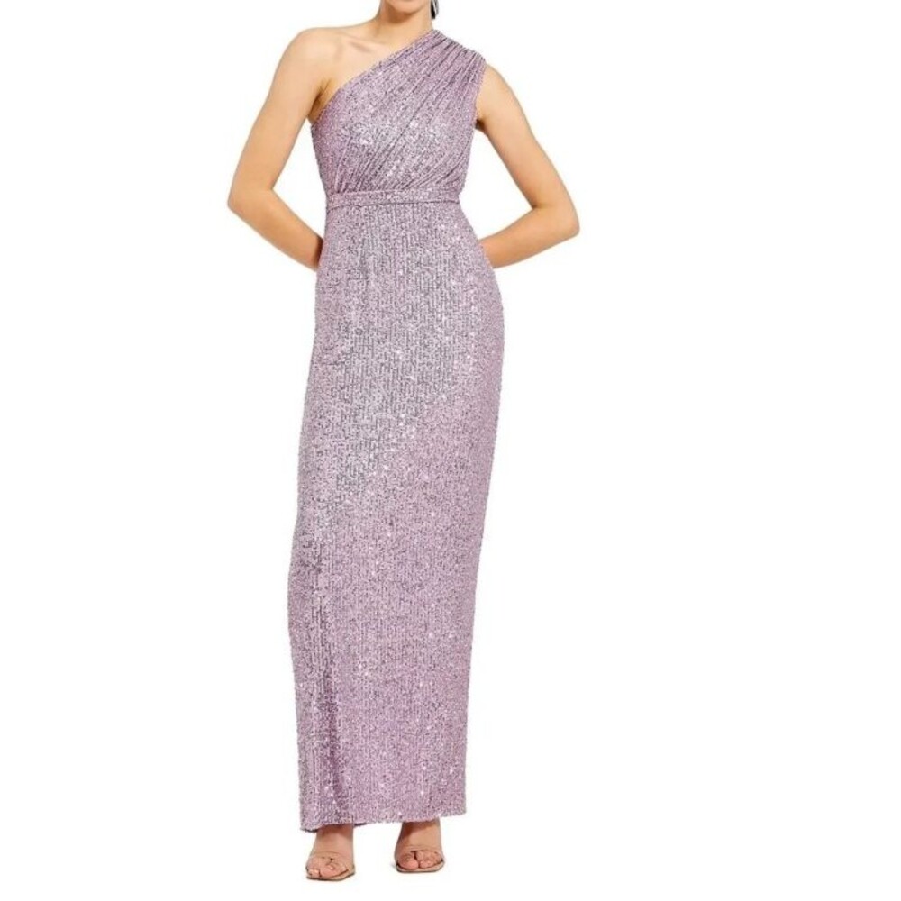 Mac Duggal 26694 Purple Evening Gown Sequined One Shoulder Column Dress Size 4